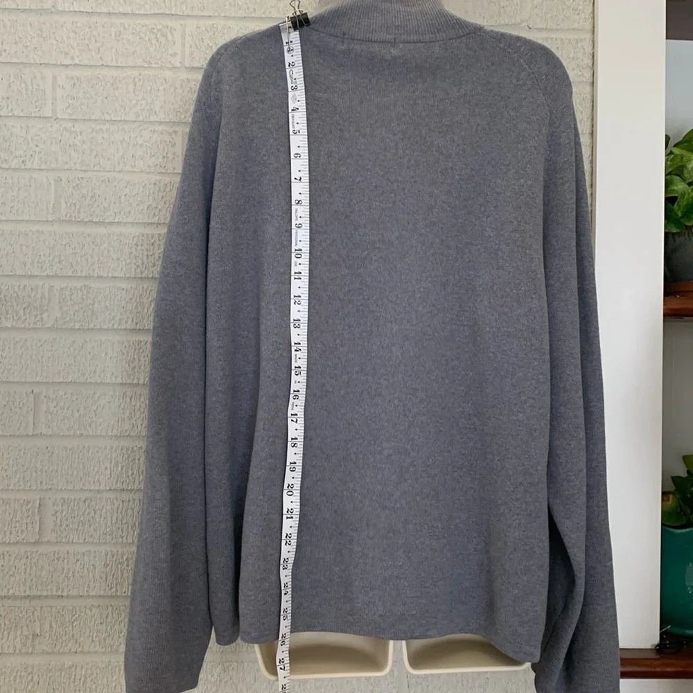 Brandini Men's 100% Cotton XL Gray Knit Sweater 1/4 Zip Pullover Navy Trim EUC
